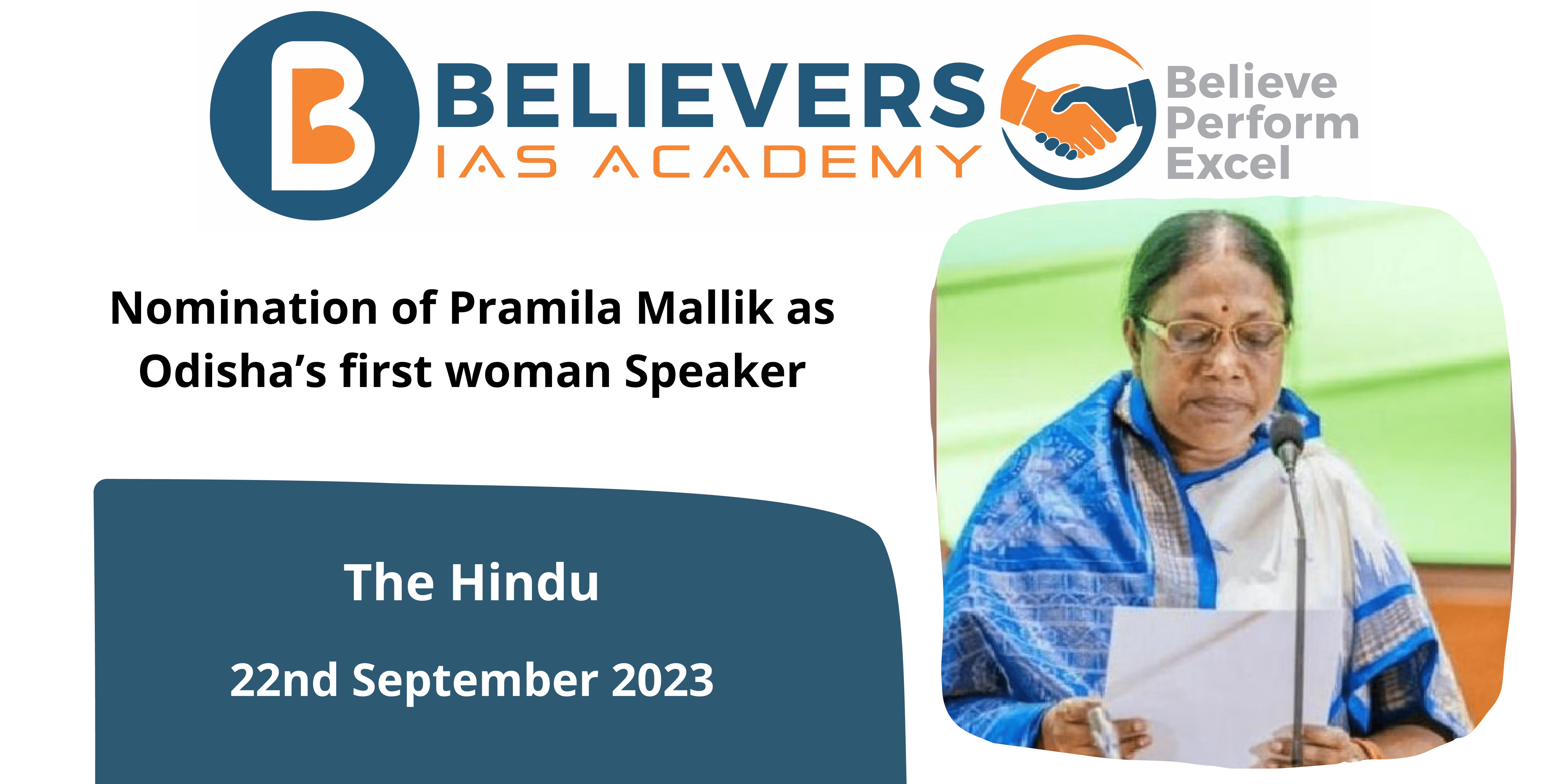 Nomination of Pramila Mallik as Odisha’s first woman Speaker